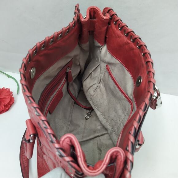 Michael Kors Hippie Grommet Hamilton Red Quilted Leather Large Tote Bag - Picture 9 of 16